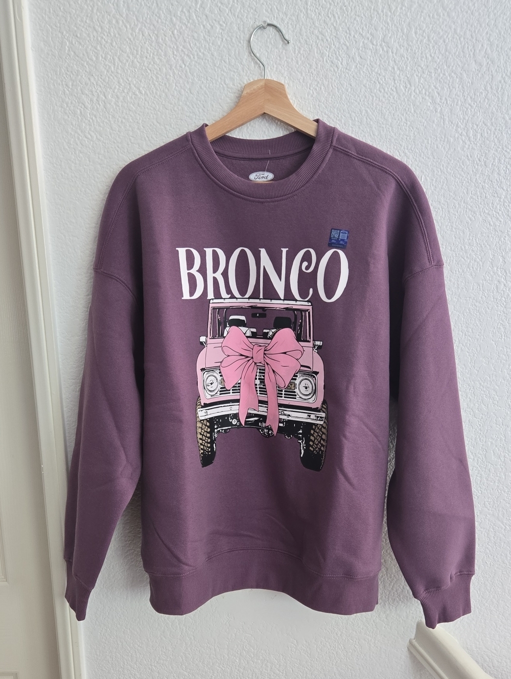 Ford Bronco Graphic Crewneck Sweatshirt - Purple with Pink Bow